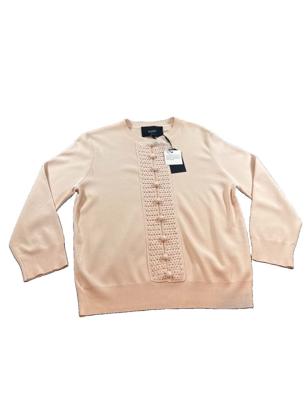 Aleeza Paris Elissa Knit Top Women’s Blush Pink Crochet Button Detail L NWT READ